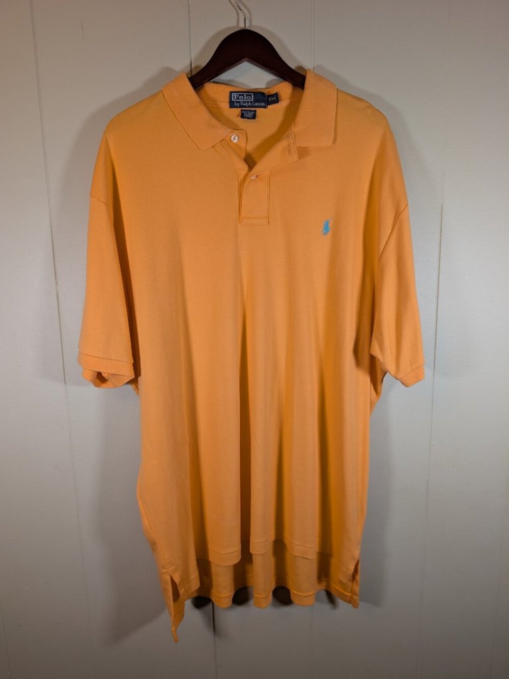 POLO RALPH LAUREN Vintage Polo Shirt Men XXL Peach Blue Pony 90s Preppy